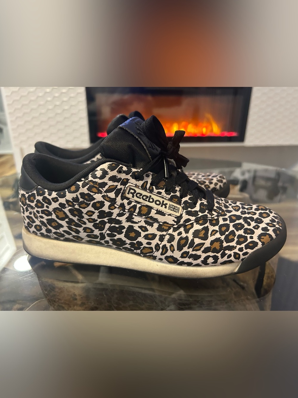 Reebok Leopard Print Sneakers - Black, White & Brown